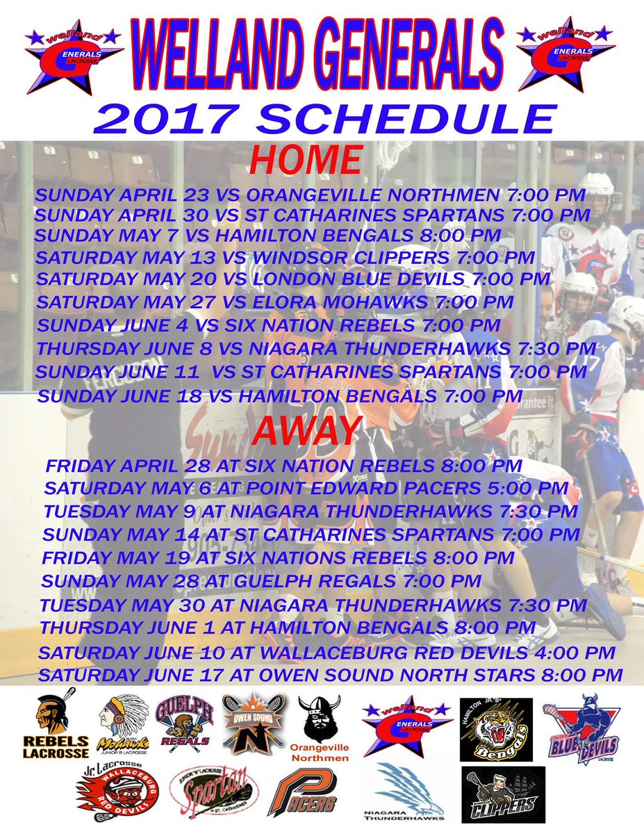 WellandRaiders's tweet photo. 2017 Gens Schedule! We're just over 3 weeks away from the beginning of a new season! #OJBLL https://t.co/1UpU68gSgR