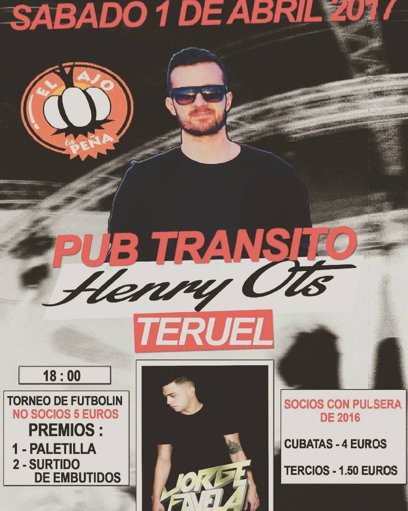 ElAjoTeruel's tweet photo. Mañana Sábado en Pub Tránsito sesión de tarde y noche con @henryots
#elajo #teruel #teruelexiste #pubtransito https://t.co/QnQyf4qApF https://t.co/L8PFGDPVuT