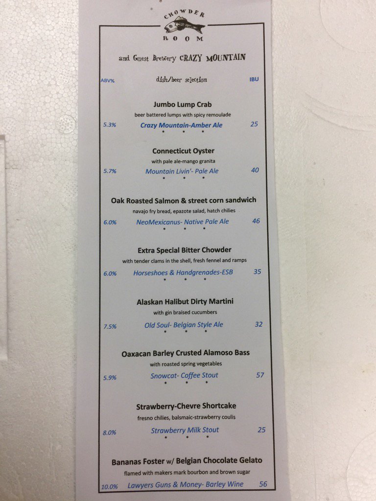 MariosOceanClub's tweet photo. Our Beer Dinner menu on4/12 #chowderroom #crazymountainbrewery #callme @EaterDenver @DenverWestword @ZagatDenver https://t.co/WvEfez8weq