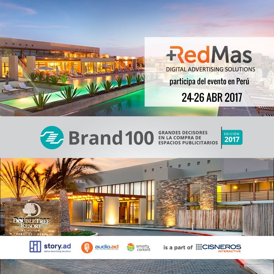redmasadv's tweet photo. RedMas estará presente como Sponsor de #Brand100 en Paracas, Perú del 24 al 26 abril. Éxitos #RedMasPeru! #DigitalAdvertisingSolutions https://t.co/vvJbxRoG3J