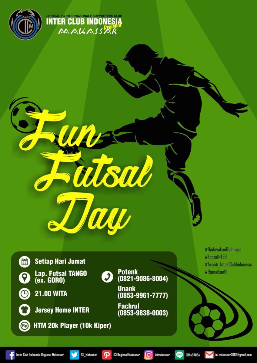 Buat Internona datang dan ramaikan Fun Futsal Day
(Jumat,31 Maret 2017)
Pukul : 21.00 Wita
Lap.GORO ARENA