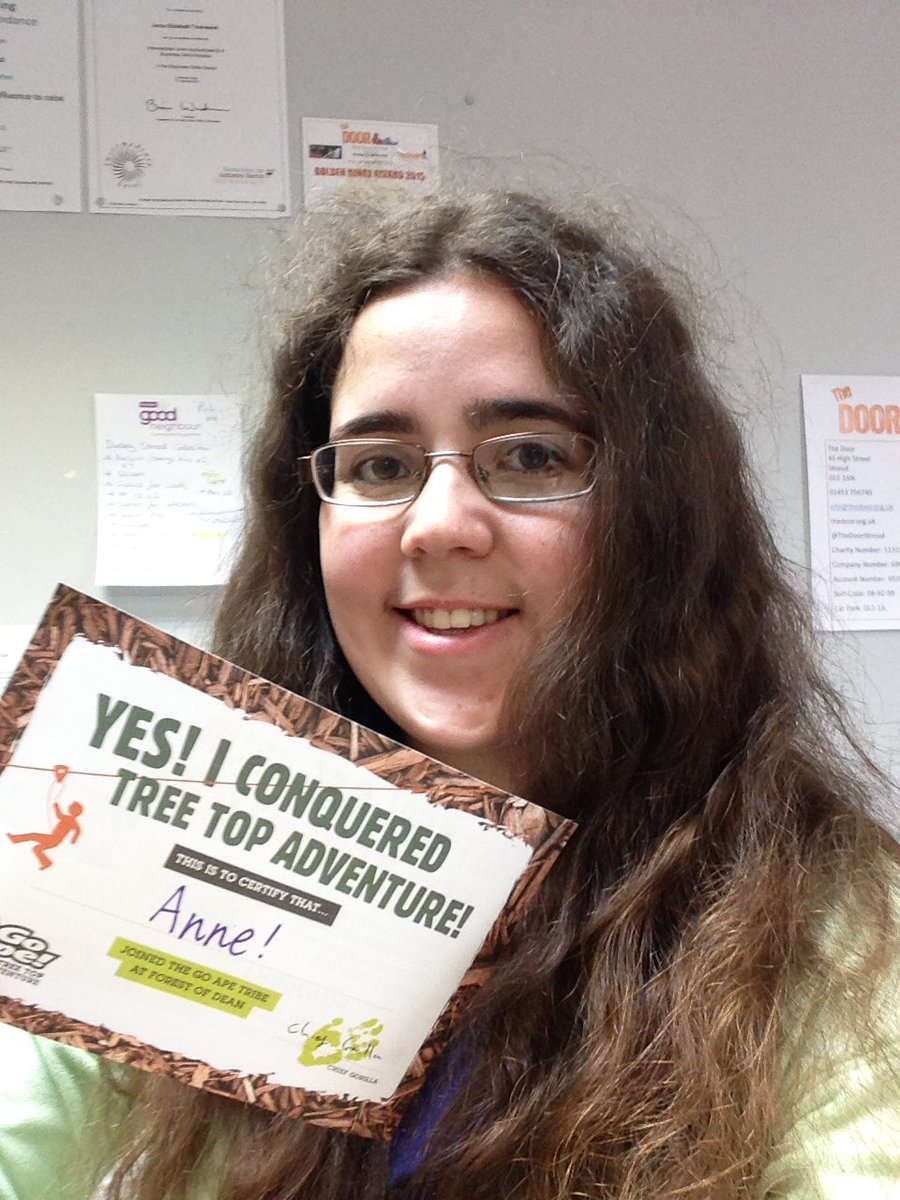 anneomad's tweet photo. I did it! back @thedoorstroud after our #TheDoorOnTour day @GoApeTribe #StayAttached thankyou @voyceofthedoor for looking after me up there https://t.co/NF87n9RZ0i