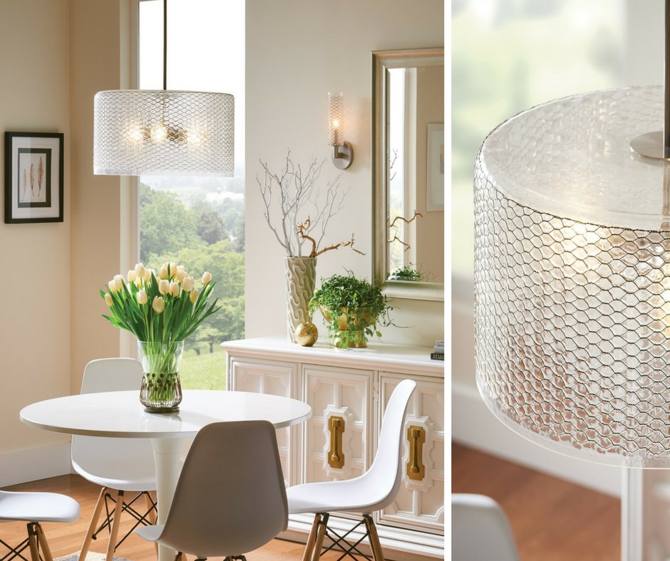 Textured hand-blown glass with honeycomb brass wire creates a unique, layered effect in the Lania Grande #pendant. bit.ly/LaniaGrande