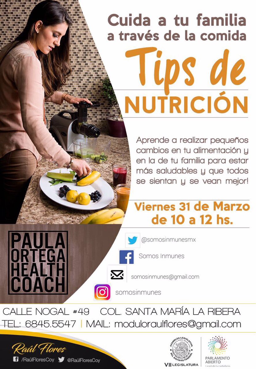¡Muy buenos días! Nos vemos a las 10am en calle Nogal #49 muy cerca de metro San Cosme para la charla "Tips de nutrición". ¡No faltes!
