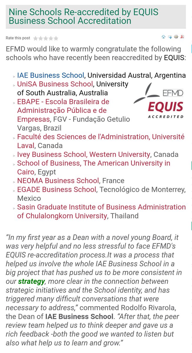 En <a href="/IAE_Austral/">IAE Business School</a> orgullosos de haber logrado nuevamente re-acreditar EQUIS por <a href="/EFMDNews/">EFMD News</a> siendo parte del TOP 1% Escuelas de Neg del Mundo