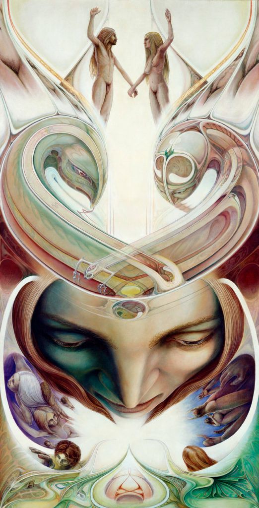 A couple stands united above the face of the goddess.

#MarkHensonArt #Art #VisionaryArt #Light #MarkHenson