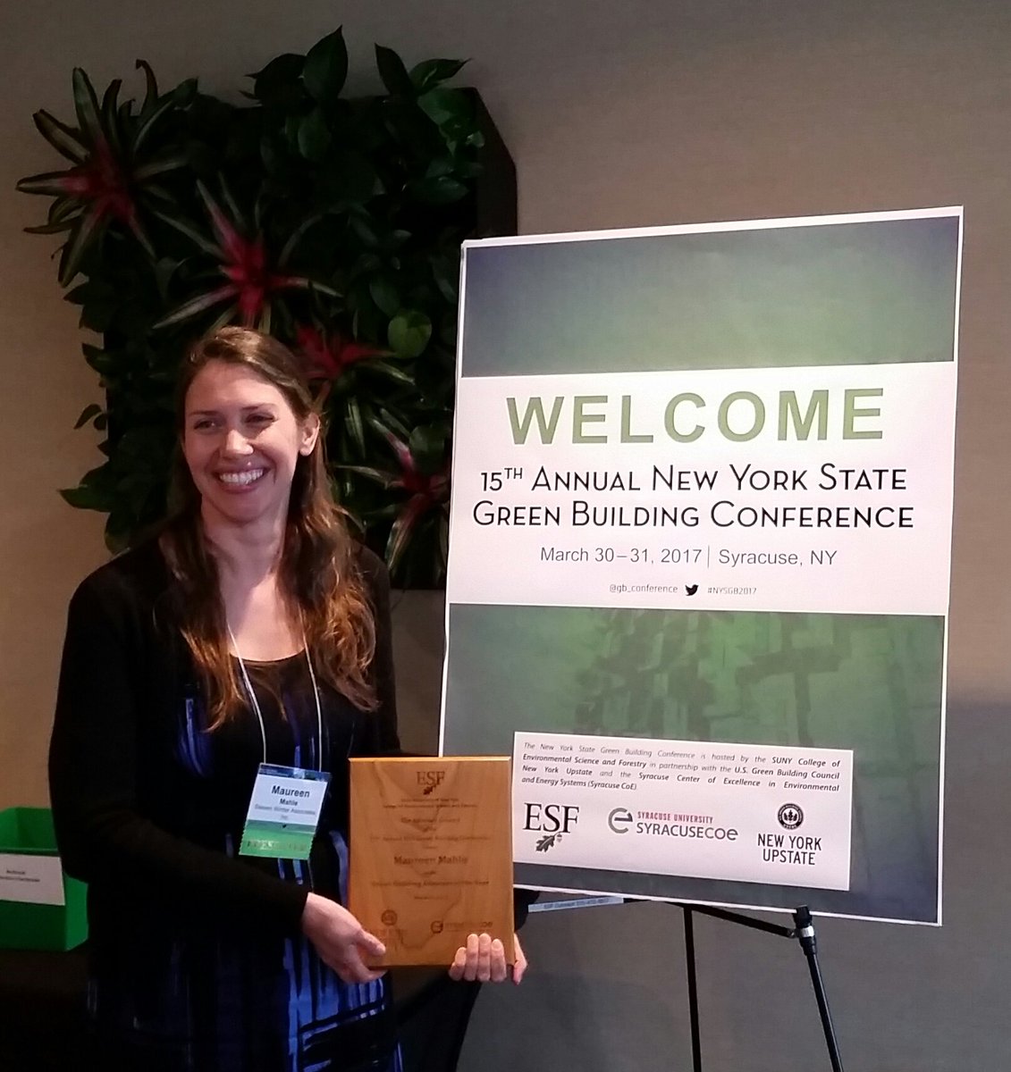 GB_Conference's tweet image. Congratulations to the 2017 Green Building Advocate of the Year- Maureen Mahle @mo_mahle of Steven Winter Associates @_SWinter! #nysgb2017