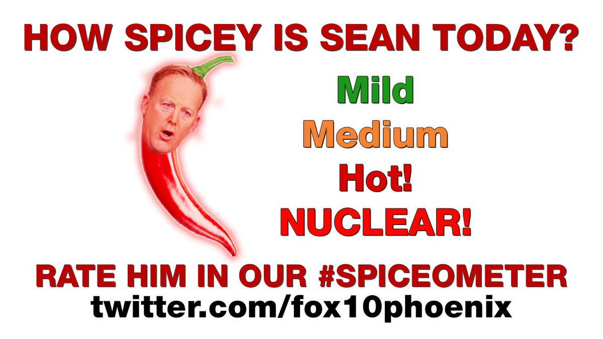 SamiaFOX10's tweet photo. When #SeanSpicer starts interrupting the reporter @ the #PressBriefing, that warrants a #Spicey "hot" level on the #spiceometer, right? https://t.co/cB6v92zJKw