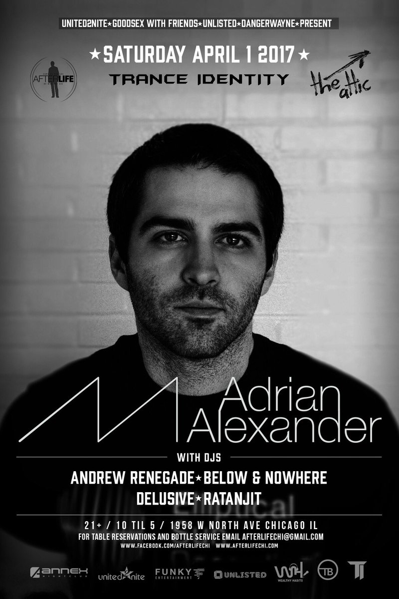 FunkyEntChicago's tweet photo. April 1 our first #TranceIdentity w/ @adrian_alexndr @DelusiveChicago + more @annexchicago #FunkyEnt #Trance #tranceFam #anjunafam #chicago https://t.co/Hp9Xot4DKU