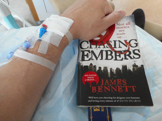 DarranSF's tweet photo. My #chemo companion this time...
#ChasingEmbers by @Benjurigan 
I #AmReading while #FightingCancer https://t.co/Tu8Oy2DmMO
