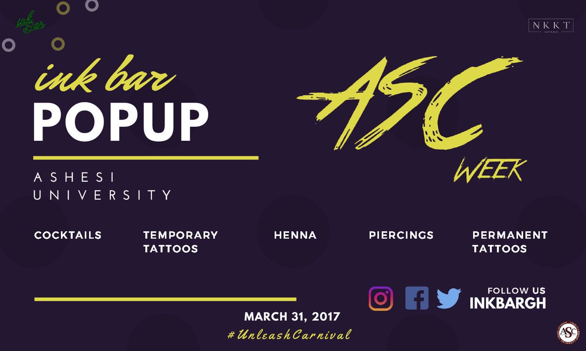 InkBarGH's tweet image. Catch #InkBarPopUp at #Ashesi today for the #UnleashCarnival.

Were Coming with The Sauce🌊🍹