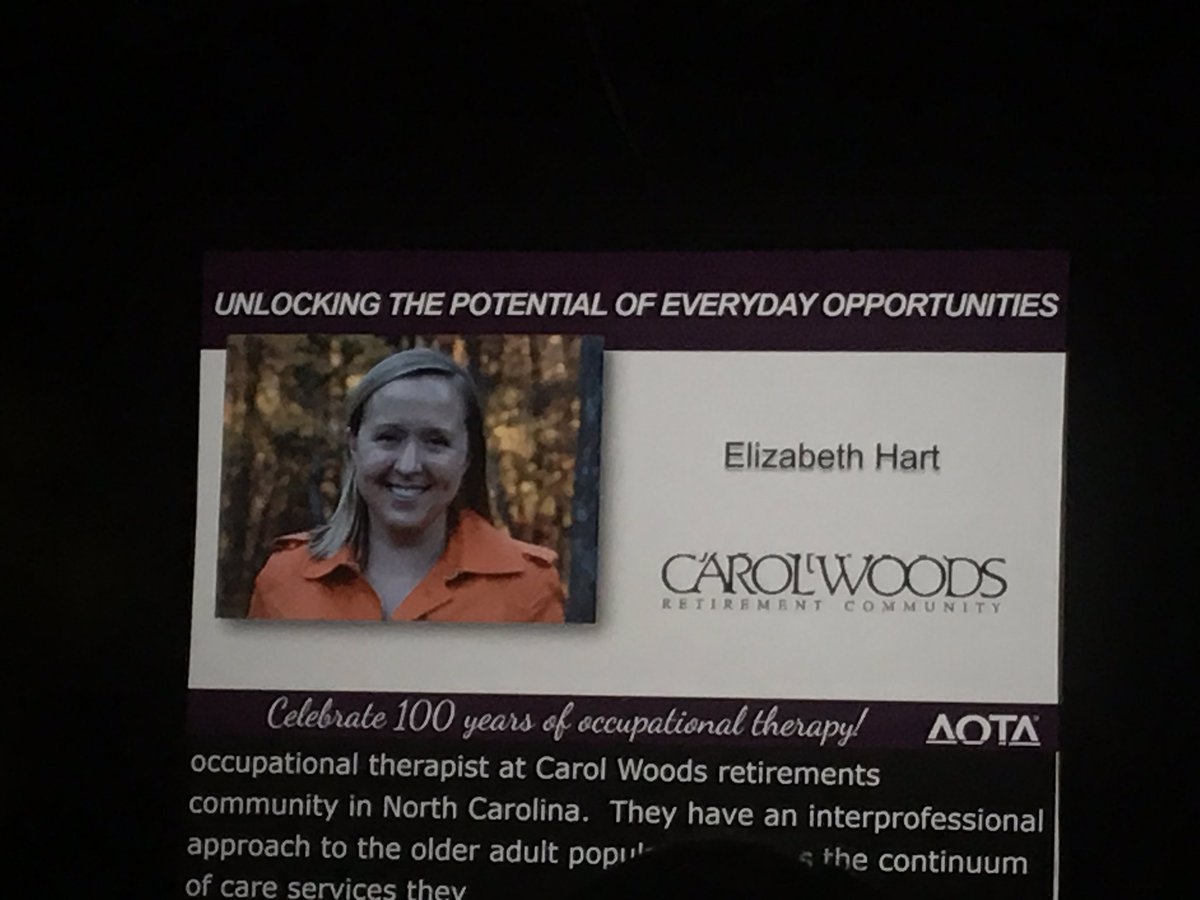 MStutz_RT's tweet photo. Shoutout to my girl, @chezharts who expanded the role of OT in a retirement community in new &amp; innovative ways. Such an inspiration #AOTA17 https://t.co/VAUqELlEKa