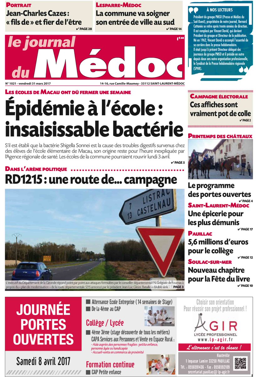 Le Journal du Médoc (@journaldumedoc) on Twitter photo Cette semaine, le <a href="/JournalduMedoc/">Le Journal du Médoc</a> fait le point sur l'#épidémie à #Macau et parle #politique à travers la #RD1215, une #route de... campagne Cette semaine, le <a href="/JournalduMedoc/">Le Journal du Médoc</a> fait le point sur l'#épidémie à #Macau et parle #politique à travers la #RD1215, une #route de... campagne