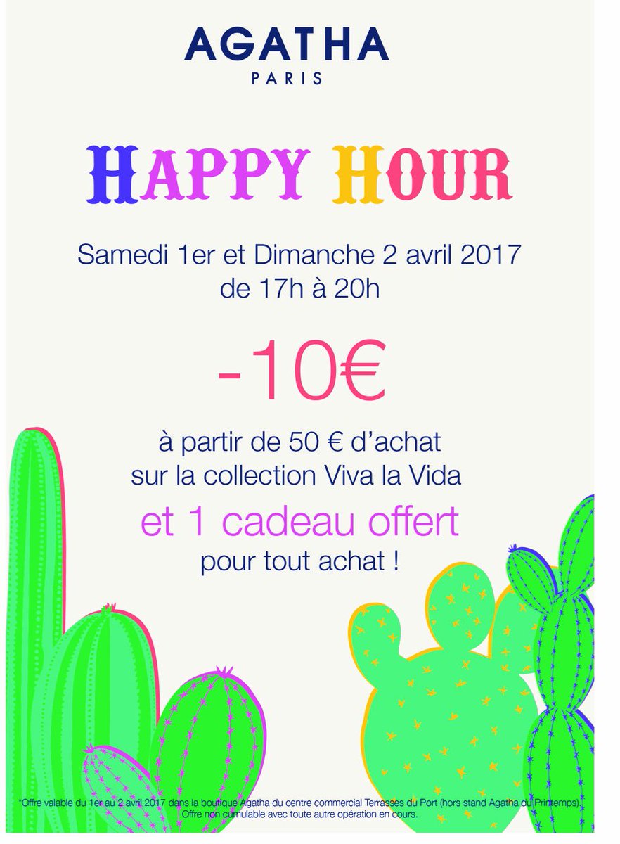 LesTDP's tweet photo. Ce samedi 1er avril et ce dimanche 2 avril venez profiter des #HappyHours chez @AGATHA dans votre centre commercial ! #remiseexceptionnelle https://t.co/ygtezU28Qc