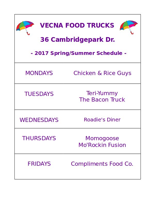 Spring/Summer food truck schedule starts next week! Featuring your Winter favorites, and welcoming <a href="/BaconTruckBOS/">The Bacon Truck</a>  and <a href="/MoRockinFusion/">Mo'Rockin Fusion</a>!