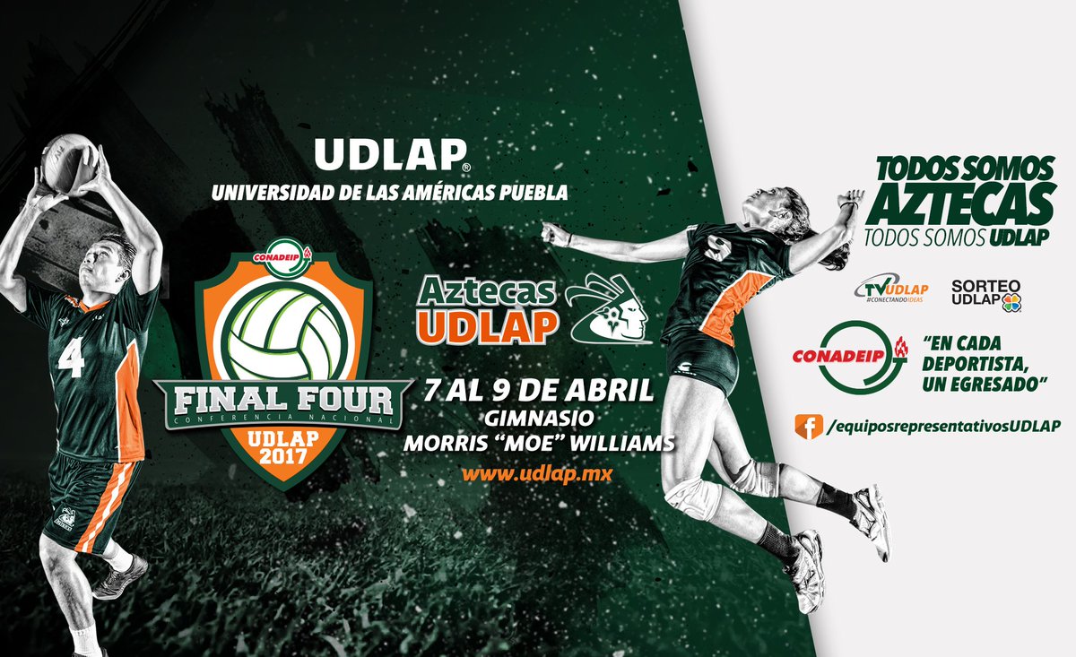 aztecasudlap's tweet photo. Del 7 al 9 de abril, la @UDLAP será sede del máximo evento deportivo dentro del @VoleiConadeip, el #finalFour. ¡Los esperamos! 🙌🏼🏐🙌🏼 https://t.co/SqqAz6b7at