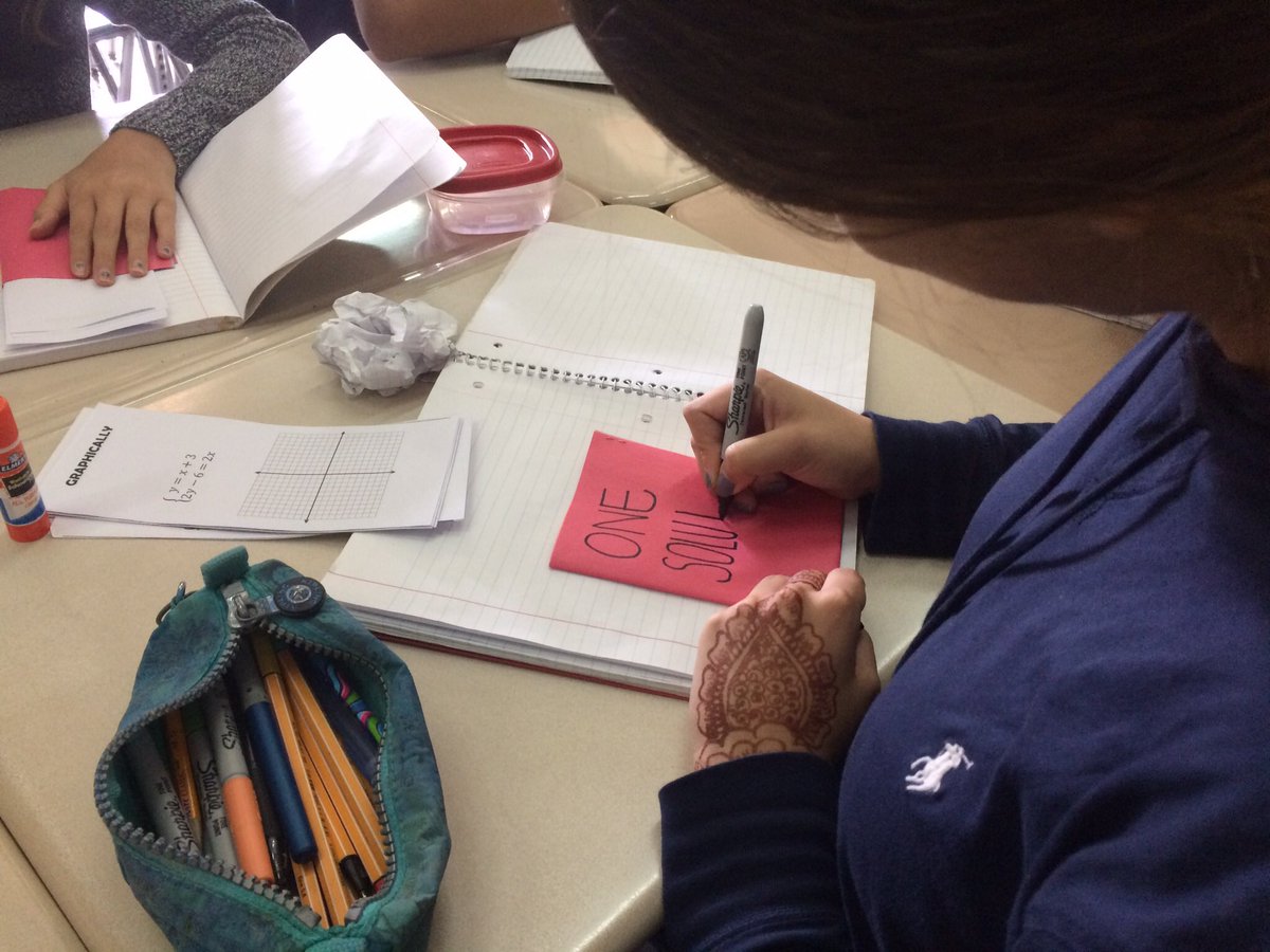 TheresaMonte's tweet photo. #Algebra1 students working on their #interactive #notebooks for #solvingsystems of #equations #mathchat #hennatattoo #isaruba #issedu https://t.co/p5v2fxF89C