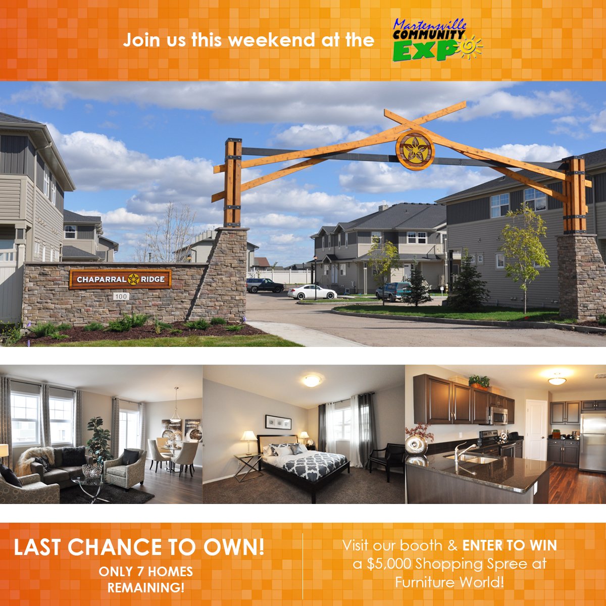 NorthPrairieDev's tweet image. Stop by our booth at the Martensville Community Expo &amp;amp; one of our show homes to enter2win  $5000 shopping spree from Furniture World!