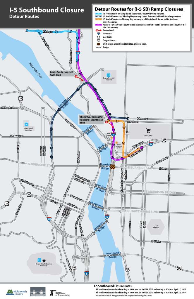 OregonDOT's tweet photo. Make your plans now for weekend #I-5closures in Portland starting April 14 #pdxtraffic Info https://t.co/wa7AE6QXDw  @MultCoBridges https://t.co/7aKm3GpWks