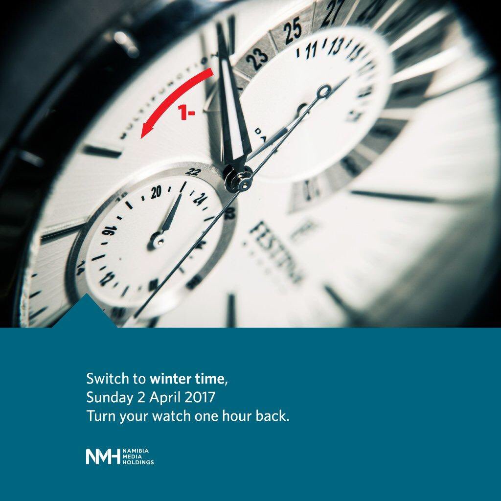 Remember to adjust your clock by 1 hour back this Sunday 2 April 2017 as Namibia changes to winter time. #Namibia 🇳🇦 #wintertime