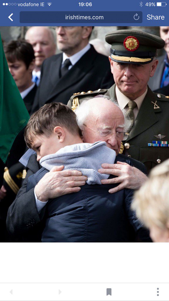 A president is supposed to reflect our feelings.This embrace with Mark Duffy's son is perfect . Thanks <a href="/PresidentIRL/">President of Ireland</a>