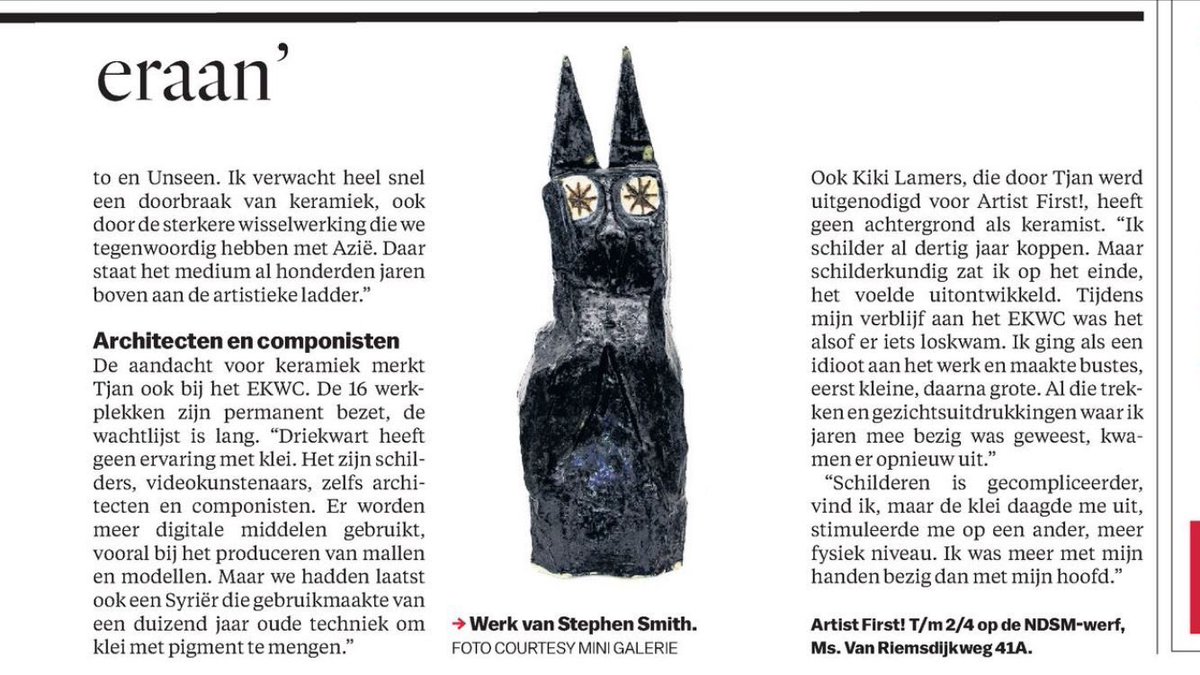OscarvanG's tweet photo. Gaan! Morgen om 12.00 is Artist First! weer open, een nieuwe kunstbeurs met de nadruk op keramiek, hosted by @BoeskeProjects &amp; @RonLangArt https://t.co/VelJB1i7KN