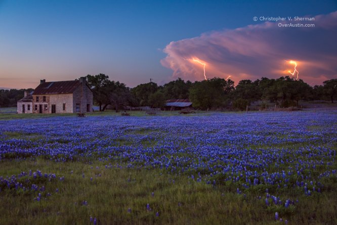 cvsherman's tweet photo. I thought you'd enjoy. Bluebonnets and Lightning. In Marble Falls last Sunday evening. @VisitAustinTX @TexasHighways @texastourism https://t.co/mchWH3ShD3