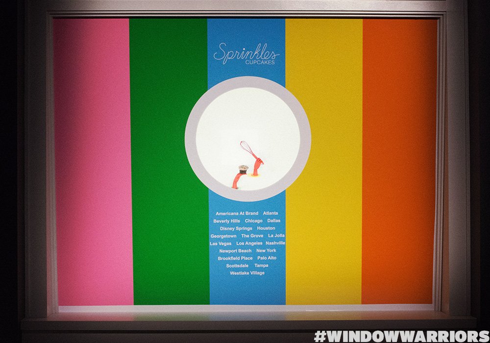 WindowWarsShow's tweet image. All you need is one cupcake to ruin your diet, so make it a good one. #Sprinkles window by Designer @SpenserZalkin. #WindowWarriors