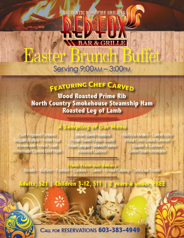 RedFoxBarGrille's tweet photo. Make this Easter easy and have the Red Fox do all the work for you!
Mouth watering Prime Rib, Smokehouse Steamship Ham and Roasted Lamb! https://t.co/gTim7LYbqn