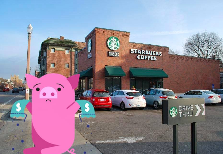 MoneyPig_STL's tweet photo. MP visits Starbucks on S Grand in a future where Prop1 passes: "11.679% sales tax?! On my coffee?! That's above reg city rate! Why?" https://t.co/VACb3Asjgw