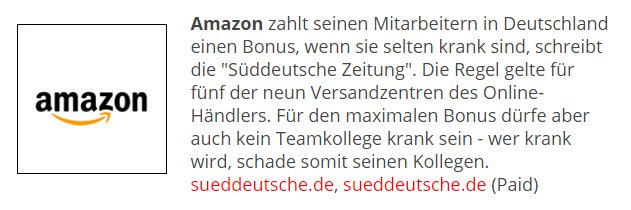 turi2's tweet photo. Amazon zahlt Mitarbeitern ohne Fehltage eine Prämie, schreibt die @SZ. https://t.co/jpioFz0vHQ https://t.co/fkMjAWR0Sl
