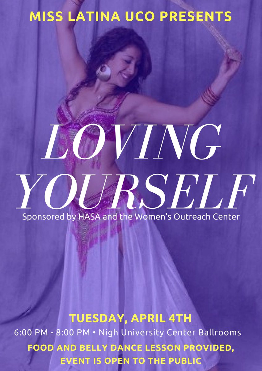 Excitedfor <a href="/UCO_HASA/">UCO HASA</a> 's Loving Yourself interactive belly dance workshop next week. Both the food and the belly dance lesson are FREE!!!
