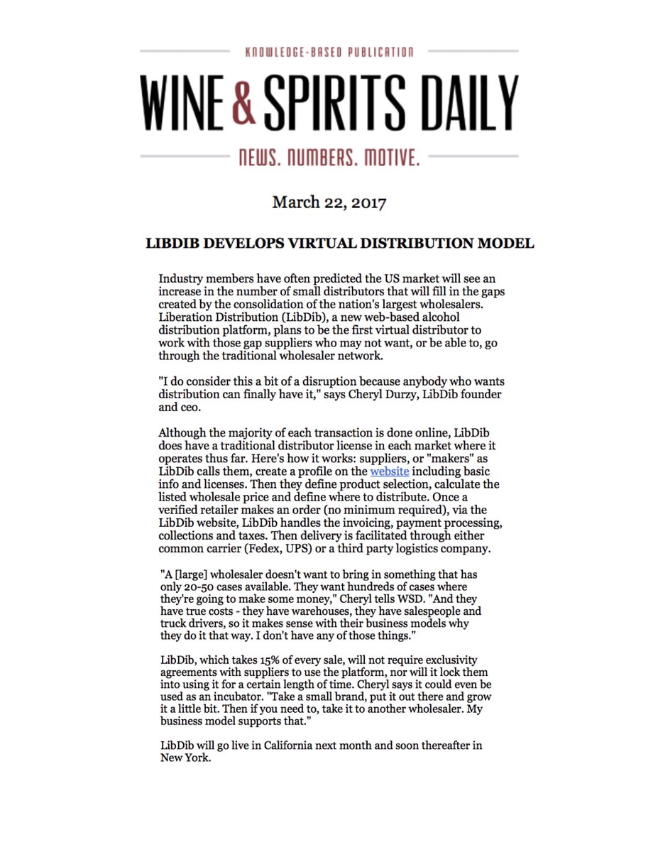TY to <a href="/WineSpiritDaily/">Wine & Spirits Daily</a>!  We are excited to show the bev world our one-of-a-kind Virtual Distribution Model. #DistributionDoneDifferently