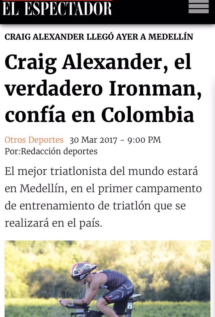 Craig Alexander, el verdadero Ironman, confía en Colombia tinyurl.com/k8uho39 via <a href="/elespectador/">El Espectador</a> <a href="/CrowieAlexander/">Craig Alexander</a> Gracias!!🇨🇴👏👏