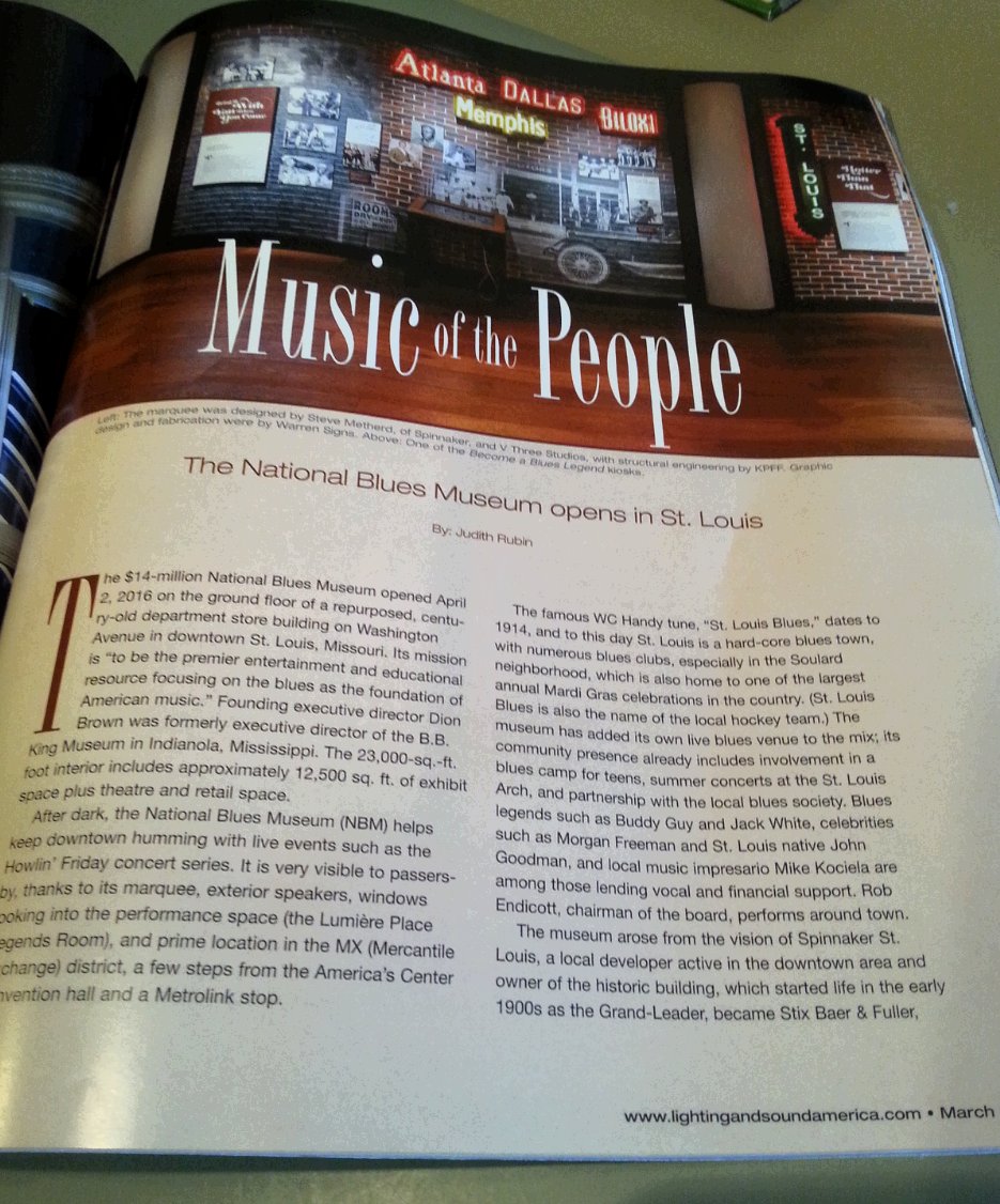 Proud to be included in this article in this month's Light and Sound America about the wonderful <a href="/NatBluesMuseum/">National Blues Museum</a>!