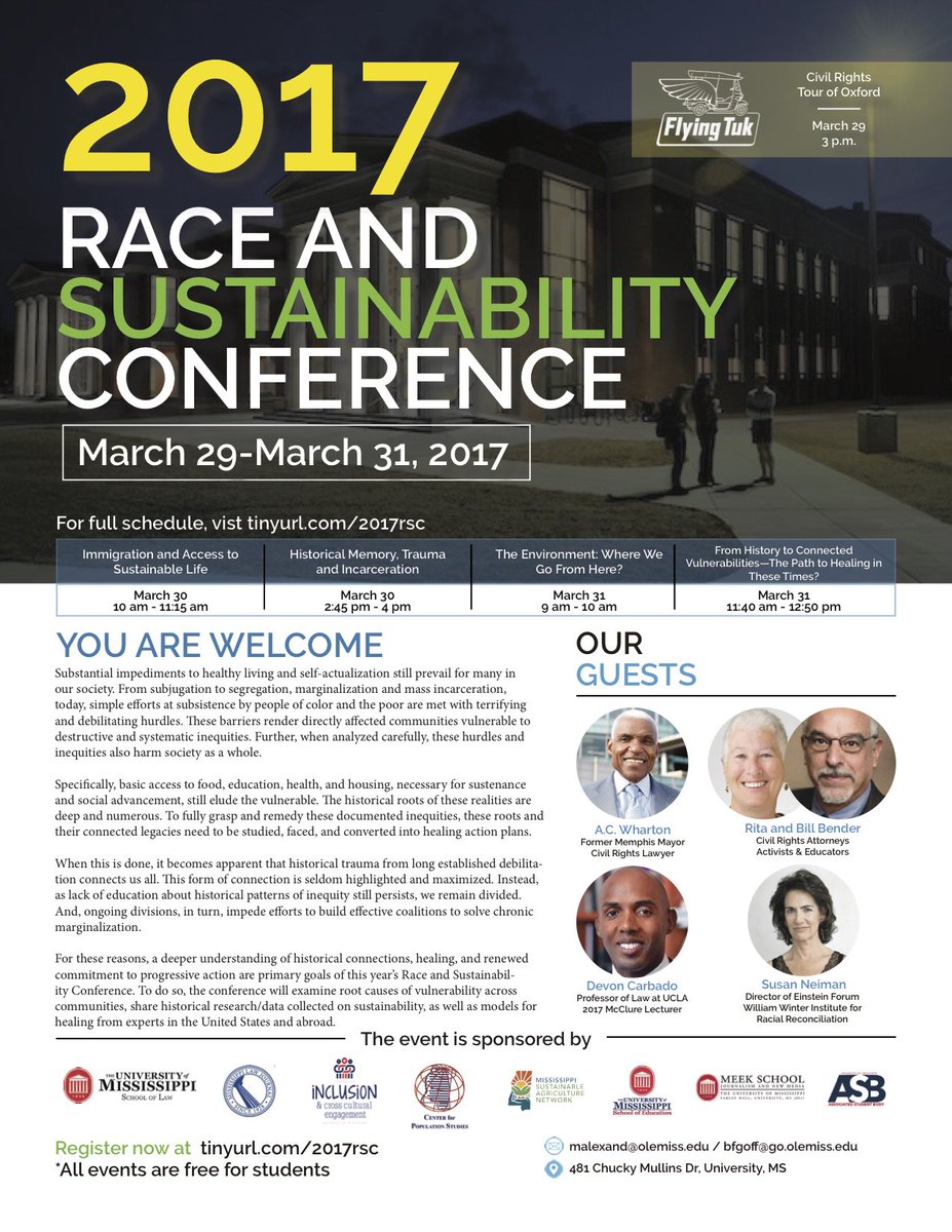 MSANonline's tweet photo. This year's Race &amp; Sustainability Symposium flyer #OleMiss #RaceandSustainability #msanonline https://t.co/ETbFWl7bv7