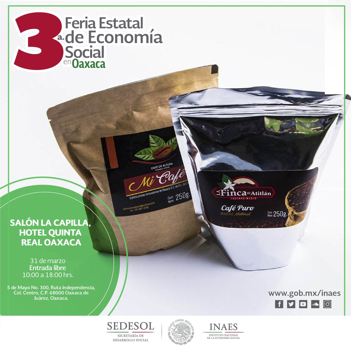 SEDESOL_mx's tweet image. Café, mole, calzado, chocolate, mezcal, queso y más... hoy en la Feria Estatal de Economía Social en Oaxaca bit.ly/2nlMiKL