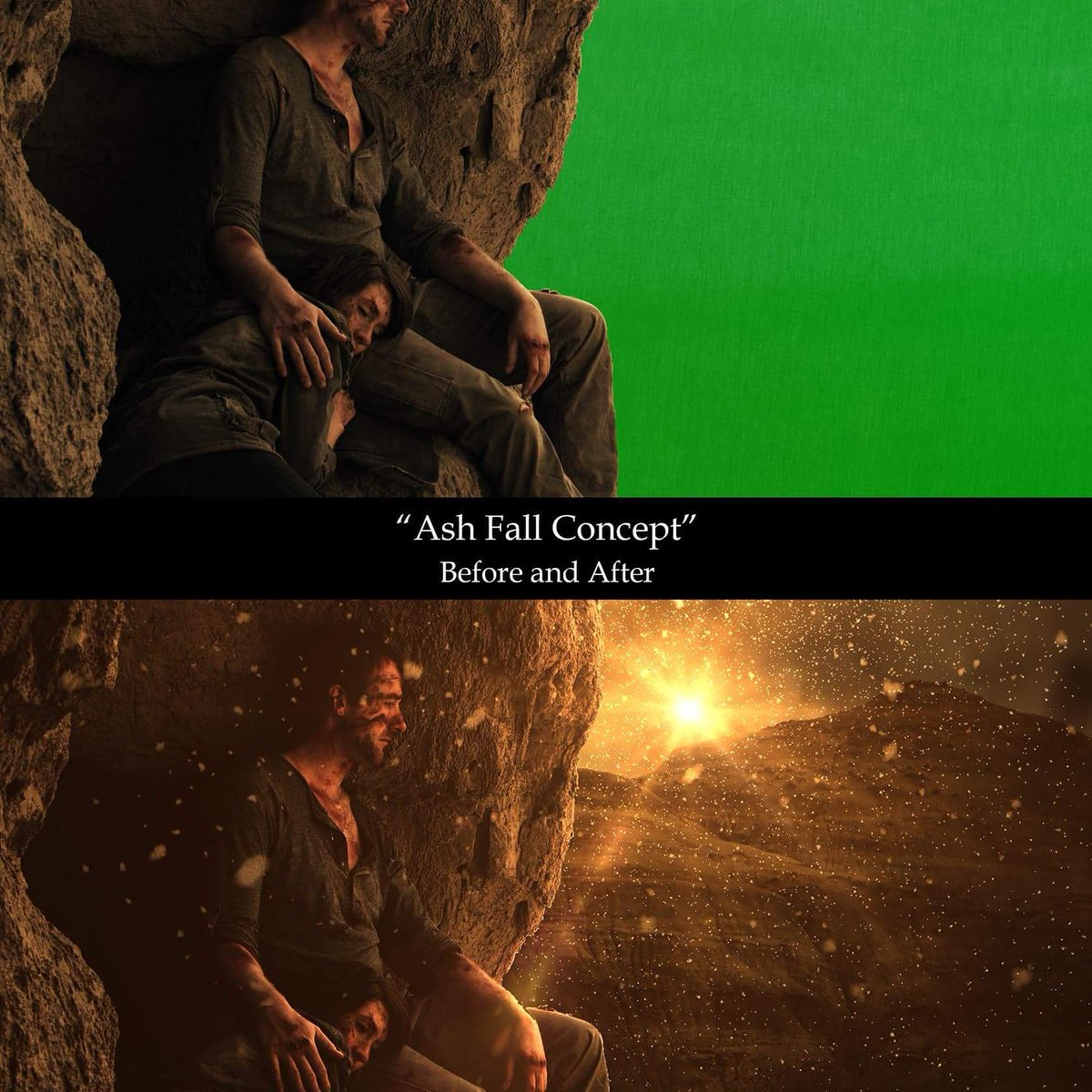 TYFilmsInc's tweet image. In development we discover the visual look of the film.  Here's a before and after for "Ash Fall Concept" #thousandyearfilms