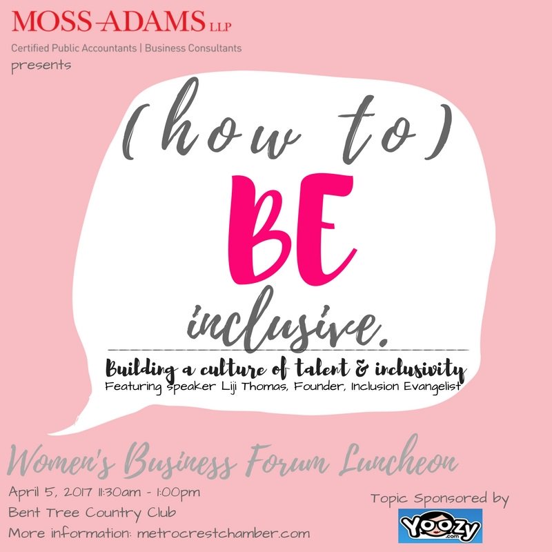 MetrocrestAreaC's tweet photo. #Diversity & #inclusion @ next #WBF Lunch on Wed, April 5 @ Bent Tree Country Club. Sponsored by #Yoozy. Details: https://t.co/T6qpqlEcVN https://t.co/ED6cTXpG92