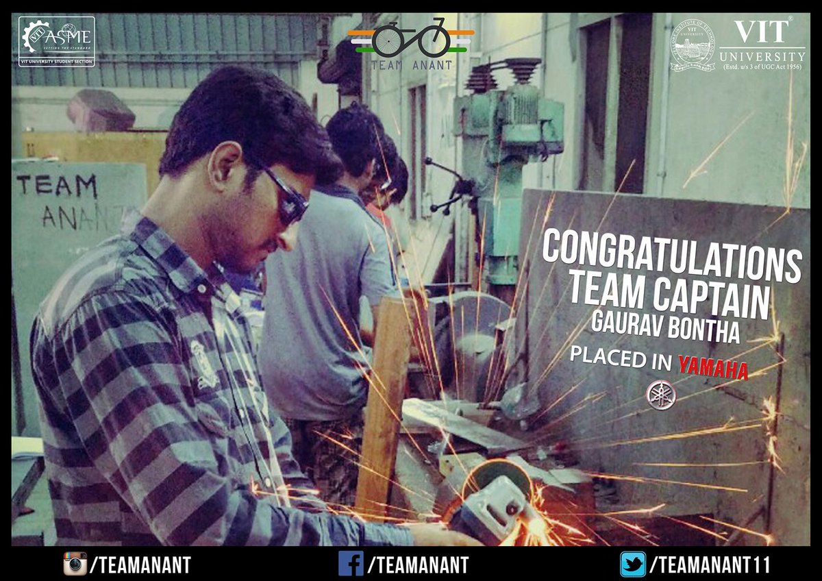 teamanant11's tweet photo. Congratulations to our Team Captain Gaurav Bontha on getting placed at Yamaha Motors India.
#PlacementSeason
#TeamAnant
#OnwardsAndUpwards https://t.co/7cnW3CTdoS