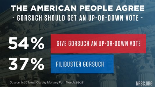 NRSC's tweet photo. Latest polling shows Americans overwhelming want to #ConfirmGorsuch. Read the report here: https://t.co/Tp96PksWZs https://t.co/HKw4BqNMwu