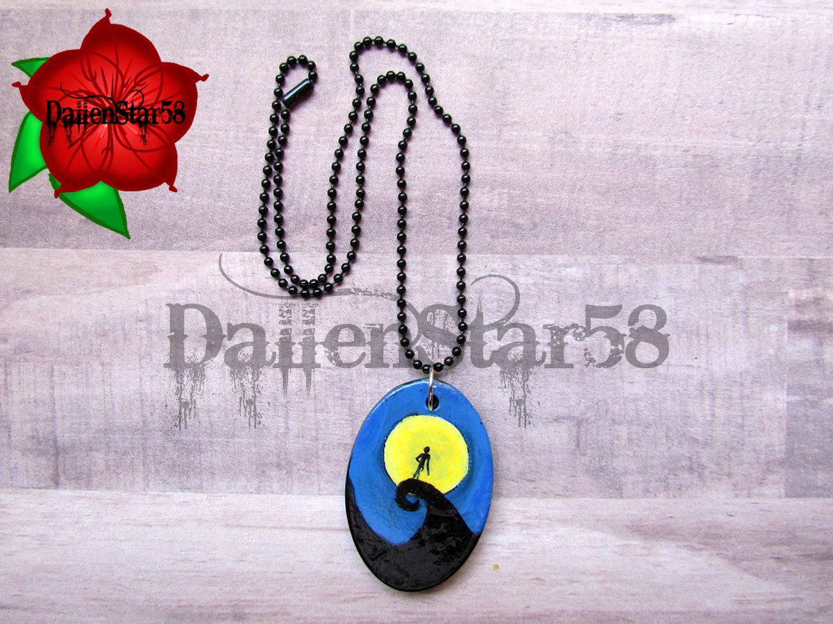 OfRottenHeart's tweet photo. Hand Painted Nightmare Before Christmas pendant on a black chain. In auction until tomorrow night at 8 PM CST. https://t.co/sxfNrHWNEY https://t.co/muoXJK1NdL