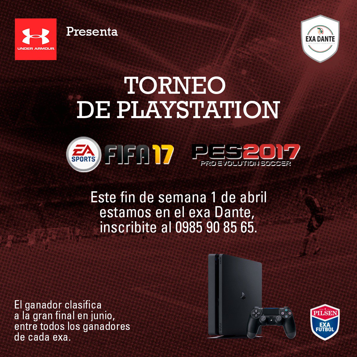 Exafutbolpy's tweet photo. De la mano de @underarmourpy presentamos este gran torneo de PS4. Este fin de semana arrancamos en el #ExaDante y el #ExaCAS ⚽ 🎮 https://t.co/YiN9u1mssR