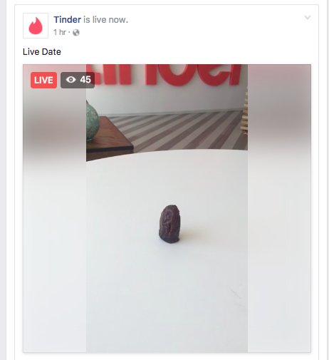 Adweek's tweet photo. .@Tinder is currently streaming a "live date" on Facebook: https://t.co/tOUUJ7cQjO

More #aprilfools pranks here: https://t.co/aKfCYatSXa https://t.co/b6DFIhriic