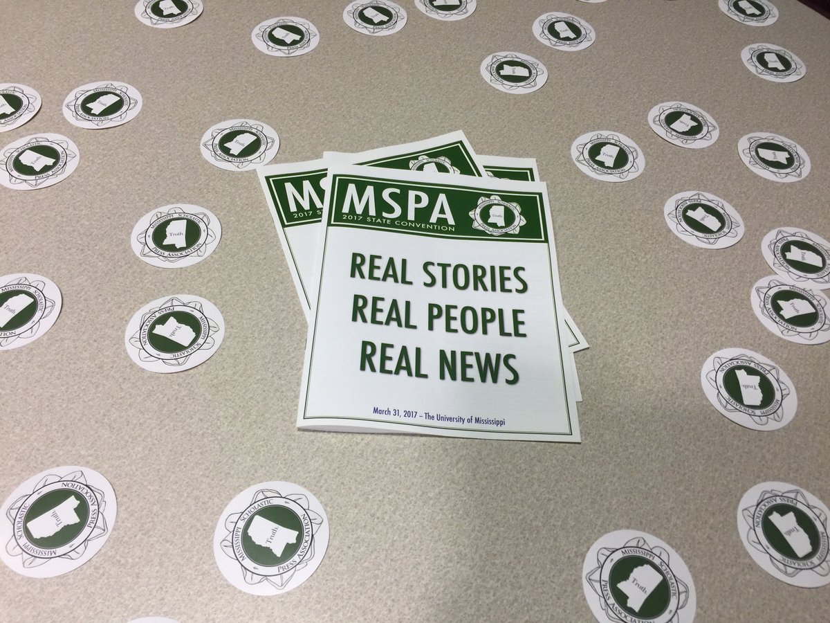 olemissjourimc's tweet photo. Real Stories. Real People. Real News. Flyers from the @MSPA_MS State Convention at @MeekJournalism Friday. #MSPA17. https://t.co/RsDQeGZvFz