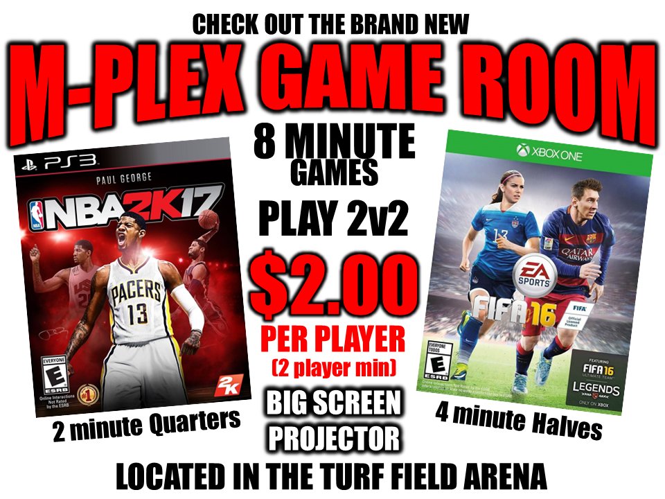 Any gamers visiting the <a href="/ZeroGravityBB/">Zero Gravity Basketball</a> #GoldRushClassic at the <a href="/MPLEX/">The M-Plex</a> this week, be sure to check out our NEW game room! #NBA2K17 #FIFA16