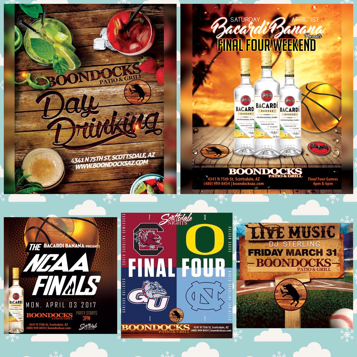 ScottsdaleNites's tweet photo. Kicking off #FinalFour #Weekend @BoondocksPatio w/ #LiveMusic this Evening by #RadioFix! 🎶 #Friday #HappyHour #BoondocksAZ #UPshow https://t.co/zp7H9tilxE
