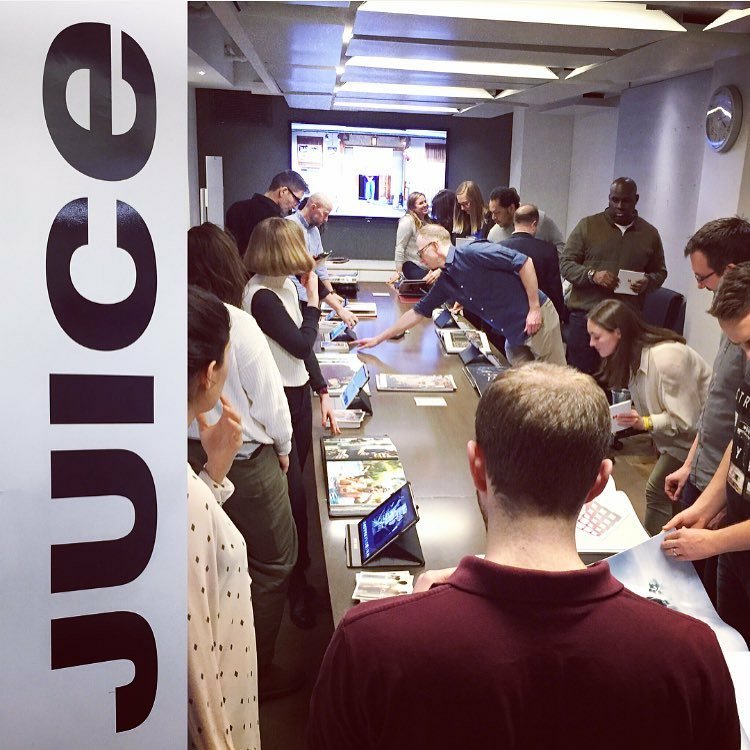 HeldandA's tweet photo. JUICE Pharma Worldwide with some bubbly and a room full of creatives! 🍾🥂 #handaroadshow #poppinbottles  #portfolioshow #advertisinglife https://t.co/3dh8c3CYBQ