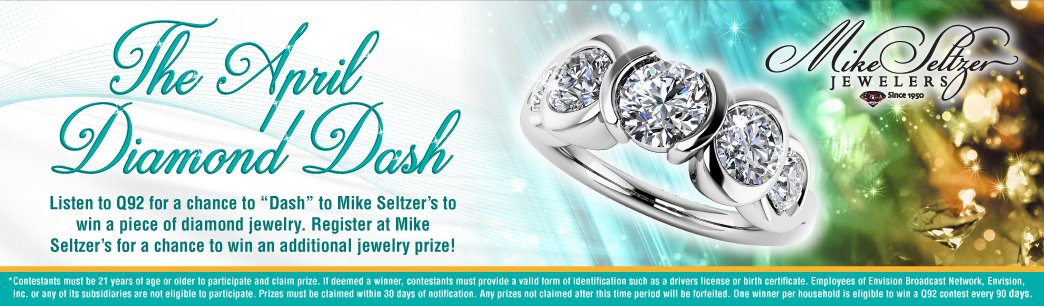 Q92Wichita's tweet photo. Listen to Q92 for Diamond Dash sounder. Be 1st first person  to arrive at @SeltzerJewelers within 30 minutes to receive diamond prize 💍 https://t.co/ktU67Wy8DX