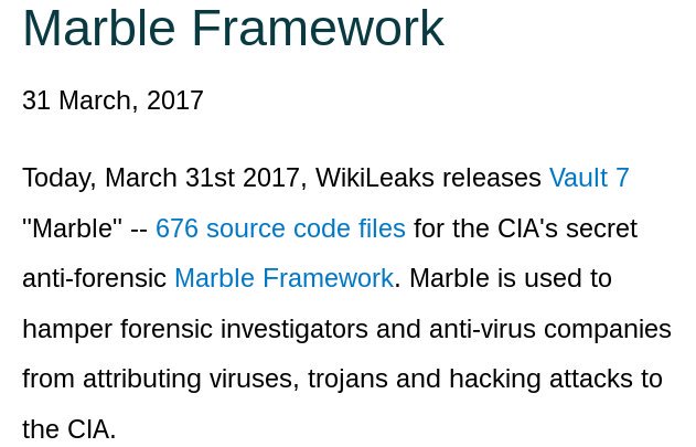 nebrgenius's tweet photo. RELEASE: CIA Vault 7 Part 3 "Marble" -- thousands of CIA viruses and hacking... https://t.co/gW8QCw3sBn by #SmartStik via @c0nvey https://t.co/m95r6n6siP